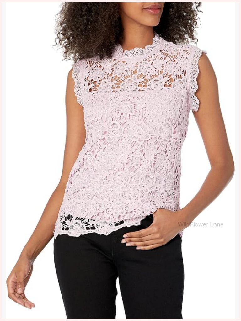 Sleeveless Mockneck Lace Top With Exposed Zipper